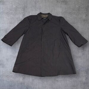 Vintage London Fog Maincoats Mens Plaid Trench Coat Overcoat Size~40R Brown Gray